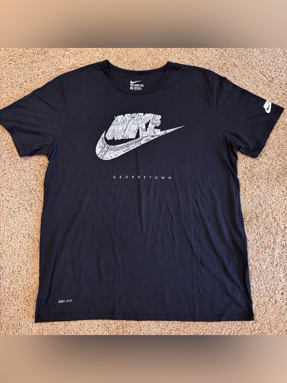 Nike Black Short-Sleeve Georgetown Graphic Tee with White Swoosh, size XL